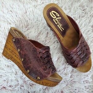 Sbicca Braided Leather Wedge Clog Sandals